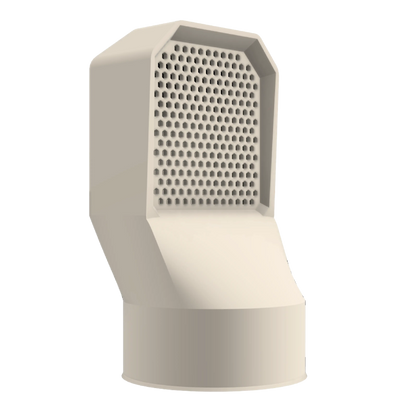 Grille d'aération Ø 100 mm couleur beige en vue 3/4, montrant le design du produit et l'épaisseur de sa structure