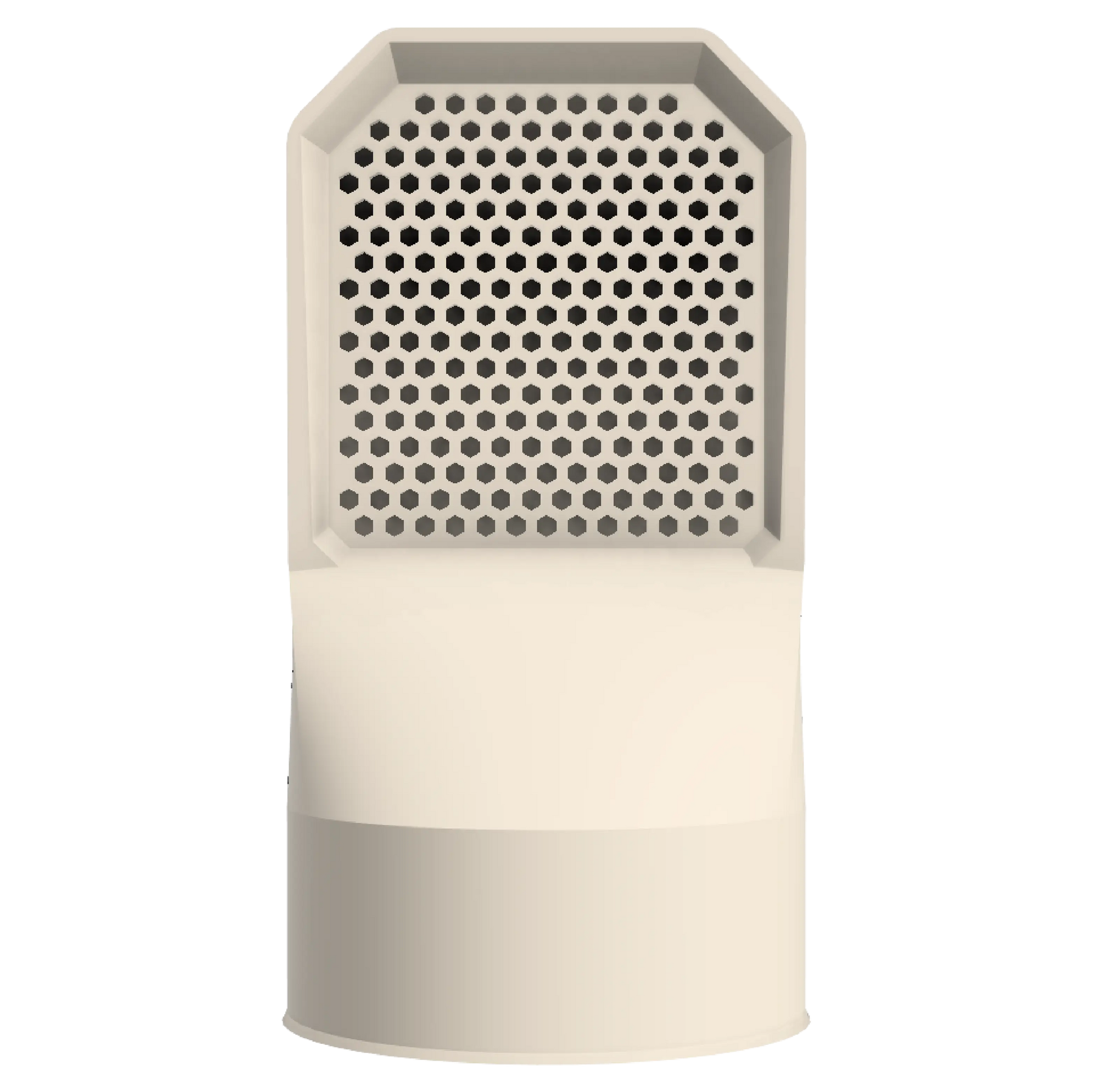 Vue de face de la grille d'aération pour vide sanitaire couleur beige, montrant sa structure alvéolaire anti-nuisibles.
