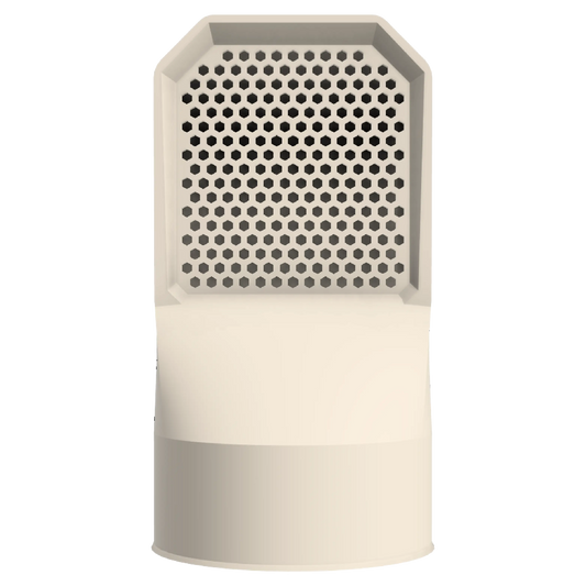 Vue de face de la grille d'aération pour vide sanitaire couleur beige, montrant sa structure alvéolaire anti-nuisibles.
